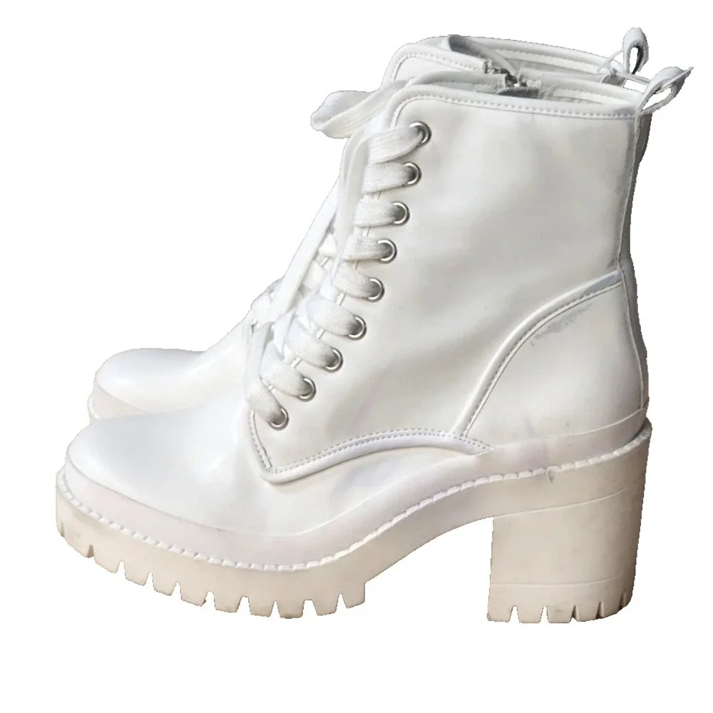 Steve‎ Madden Women's Bloomed White BL000361 Leather Lace-Up Boots Size 7.5 - Picture 9 of 16